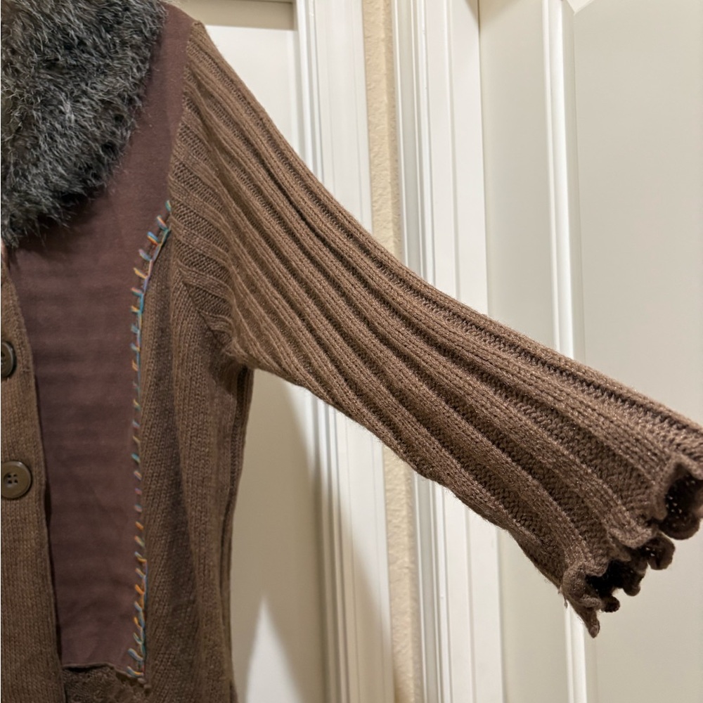 John Browns Fur Collar Knit Cardigan Brown - Picture 3 of 6